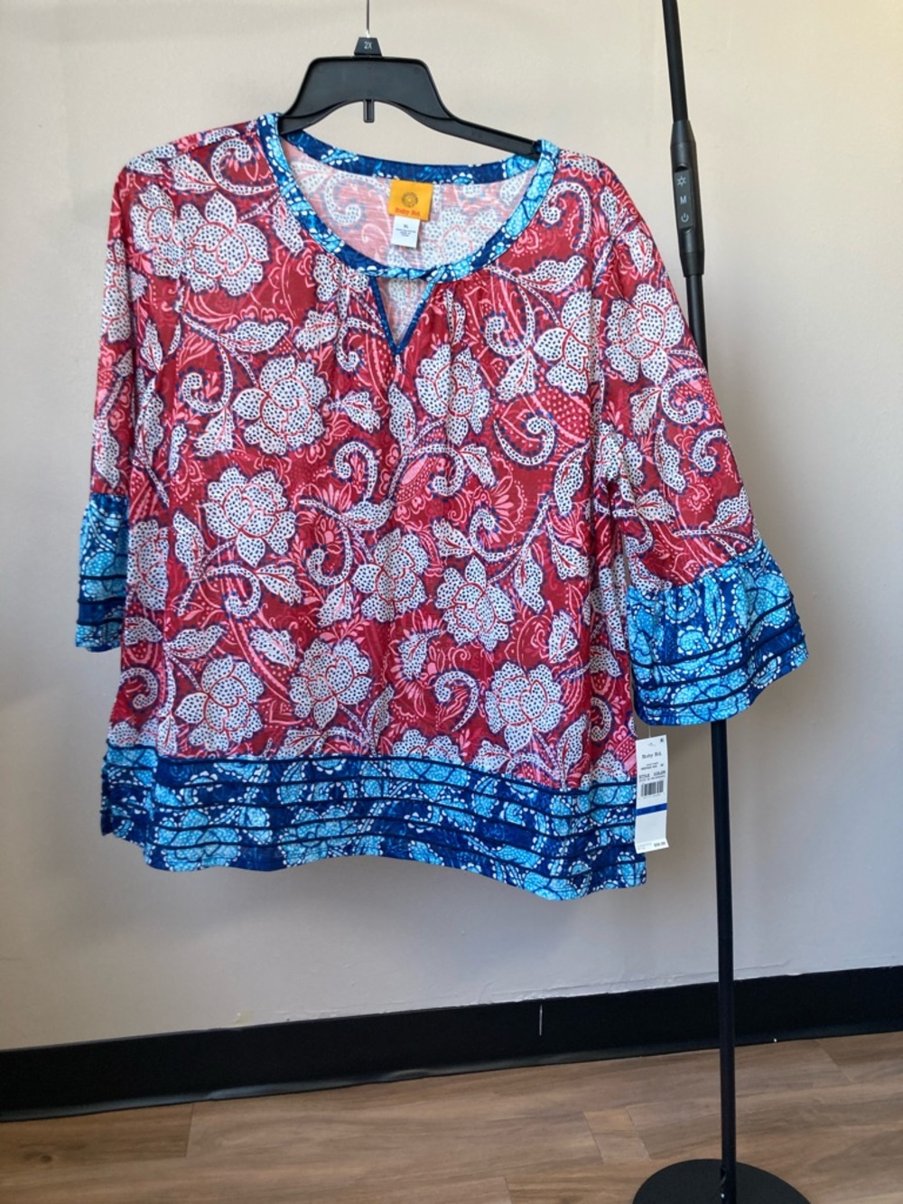 Ruby Rd floral and paisley print pattern top boho keyhole cut out XL